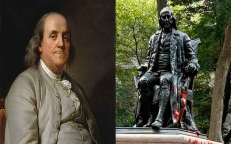  Benjamin Franklin Statue at Penn University Vandalized by Pro-Palestinian Activists